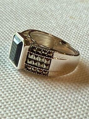 Men's Silver Black Stone Signet Ring